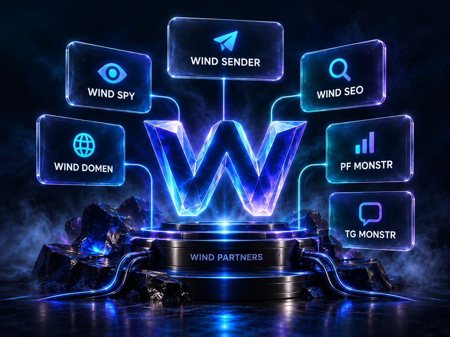 Неоновый WIND и сервисы WIND SPY, WIND SENDER, WIND SEO, WIND DOMEN, PF MONSTR и TG MONSTR